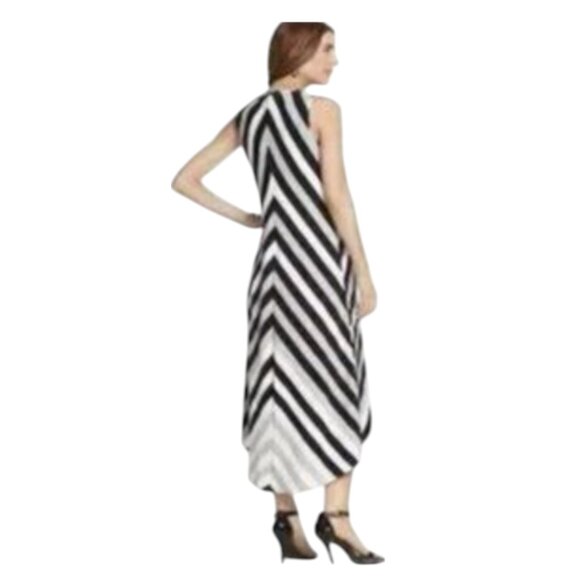 Chico's Size 1 =‎ Medium/8 Mitered Stripe High-Low Maxi Dress Spring Summer - Picture 2 of 9